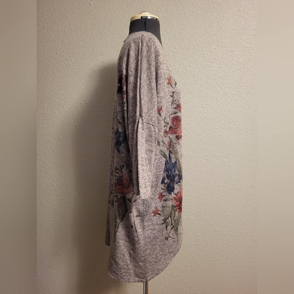 Live In The Moment Floral Print Marl Open Front Cardigan Size Medium - Picture 4 of 6